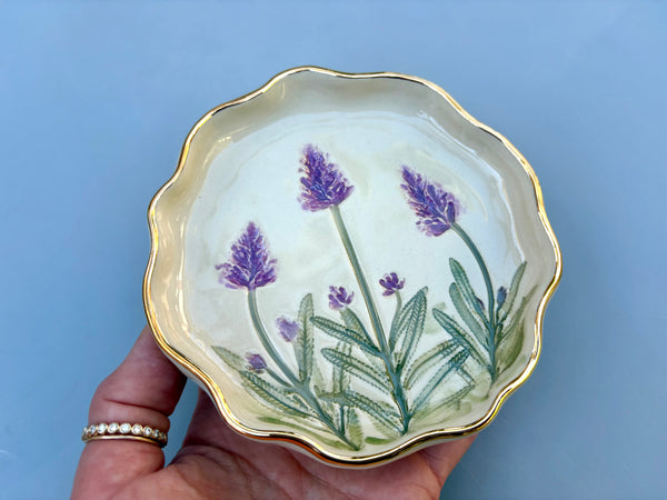 Lavender Jewelry Holder, Ceramic Dish with Flower Imprint - Vuvu Ceramics