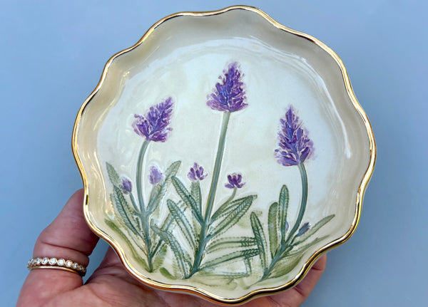 Lavender Jewelry Holder, Ceramic Dish with Flower Imprint - Vuvu Ceramics