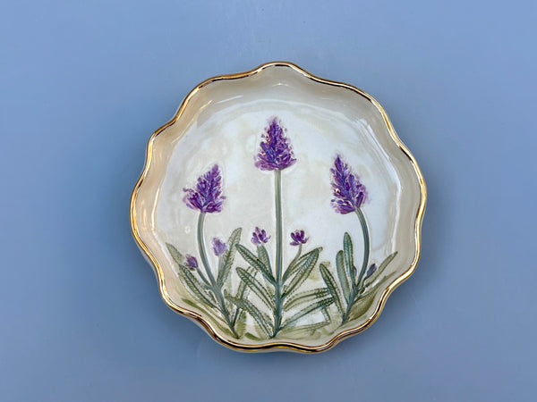 Lavender Jewelry Holder, Ceramic Dish with Flower Imprint - Vuvu Ceramics
