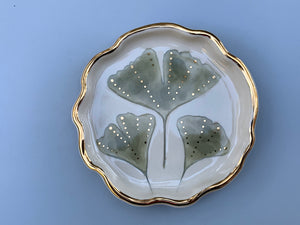 Ginkgo Leaf Ring Dish with Gold Accent