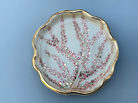 Cherry Blossom Jewelry Dish, Ceramic with Gold Accent