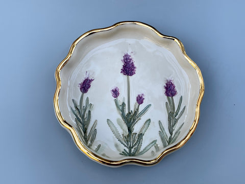 Lavender Jewelry Holder, Ceramic Dish with Flower Imprint - Vuvu Ceramics