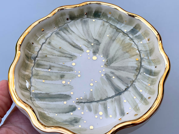 Spiral Fern Leaf Jewelry Dish, Ceramic with Gold Accent