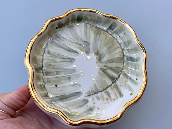 Spiral Fern Leaf Jewelry Dish, Ceramic with Gold Accent