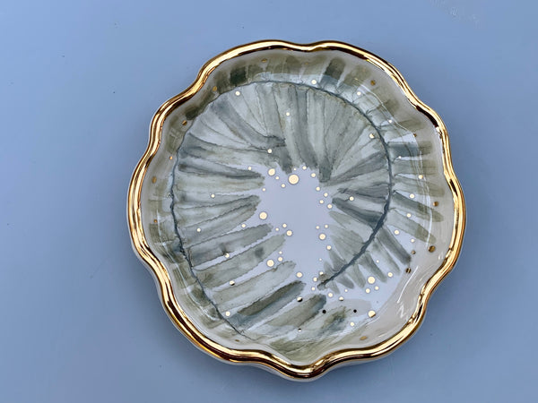 Spiral Fern Leaf Jewelry Dish, Ceramic with Gold Accent