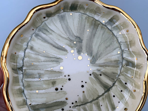 Spiral Fern Leaf Jewelry Dish, Ceramic with Gold Accent