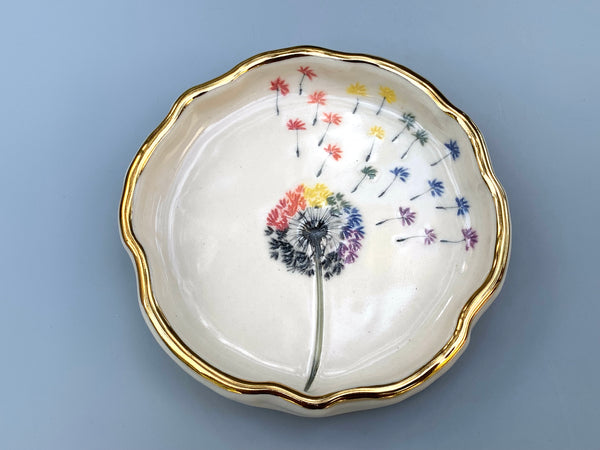 Rainbow Dandelion Seed Head, with 22kt gold accents
