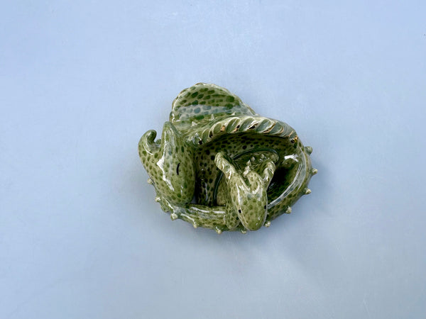 Dragon with a real Treasure (Mama with Baby), Figurine Ceramic Sculpture with 22kt gold - Vuvu Ceramics