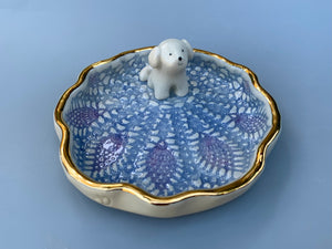Bichon Frise Dog Jewelry Holder, Ceramic Trinket Dish with Gold Accent