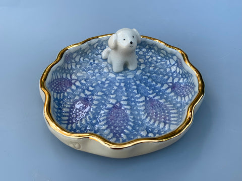 Bichon Frise Dog Jewelry Holder, Ceramic Trinket Dish with Gold Accent