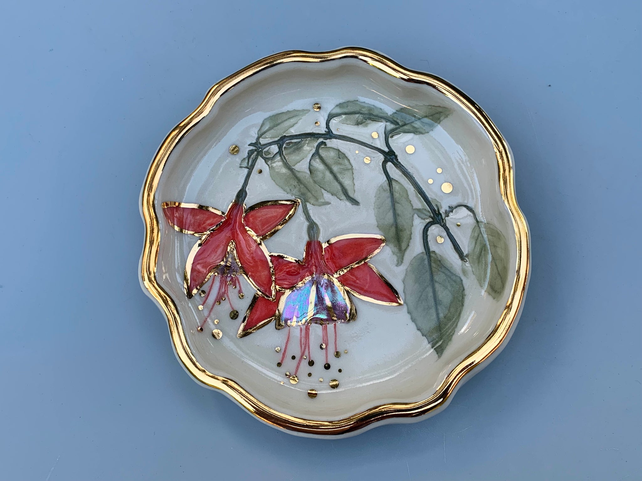 Fuchsia Jewelry Holder, Ceramic Dish with Flower Imprint