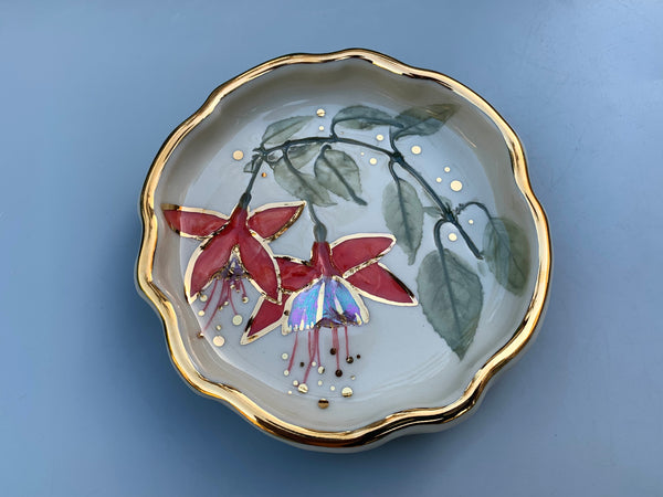 Fuchsia Jewelry Holder, Ceramic Dish with Flower Imprint