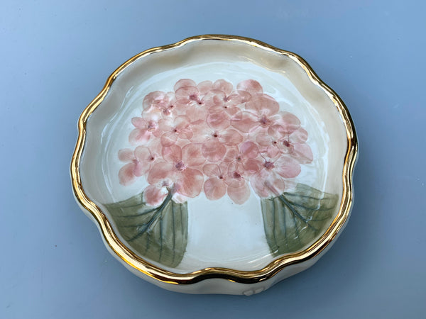 Pink Hydrangea Jewelry Dish with Gold