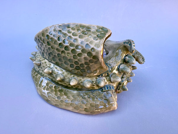 Dragon ONE: Green Dragon Guardian with Gold Treasure Hoard, Ornate Sculpture with Real Gold Accented Treasures - Vuvu Ceramics