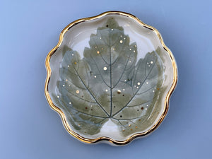 Grape Leaf Jewelry Holder, Ceramic Dish with Leaf Imprint