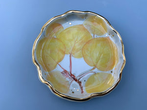 Golden Aspen Ceramic Jewelry Dish, Colorful Fall Leaves with Gold Accent