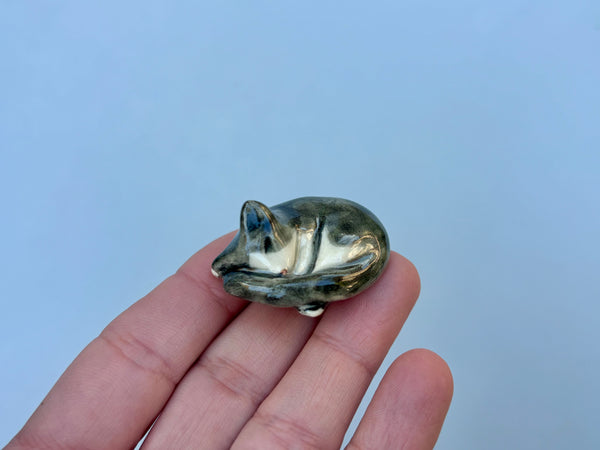 Tiny Guardian: Tuxedo Cat Figurine Ceramic Sculpture - Vuvu Ceramics