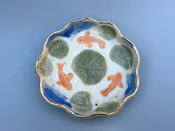 Koi Pond with Lily Pads Jewelry Holder, Ceramic Dish with Gold Accents - Vuvu Ceramics