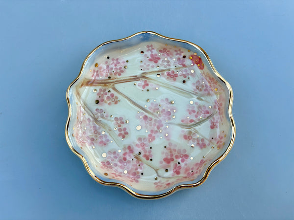 Cherry Blossom Jewelry Holder,  Ceramic Dish with Gold Accents - Vuvu Ceramics