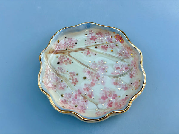Cherry Blossom Jewelry Holder,  Ceramic Dish with Gold Accents - Vuvu Ceramics