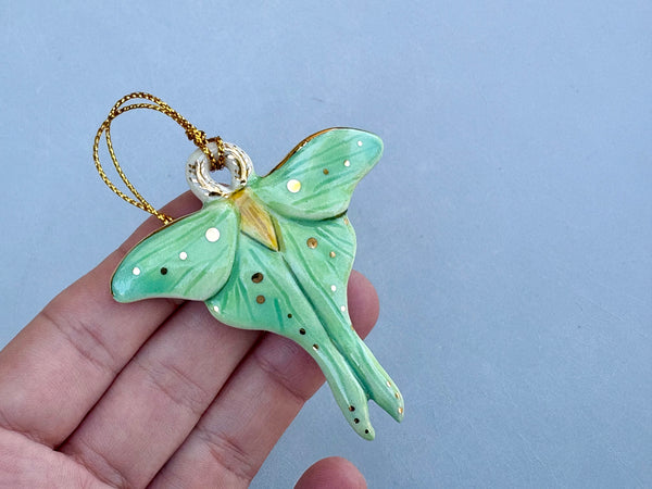 Luna Moth Ornament, Ceramic Sculpture - Vuvu Ceramics
