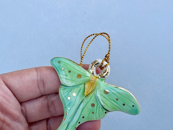 Luna Moth Ornament, Ceramic Sculpture - Vuvu Ceramics