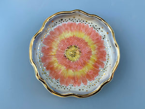 Sunburst Gerbera Daisy Jewelry Dish, Ceramic with Gold Accents