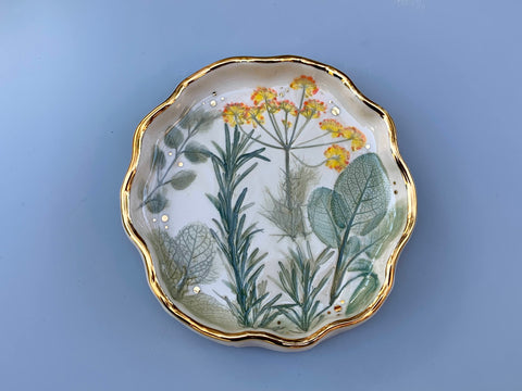 Fairy Garden Jewelry Holder, Ceramic Dish with Gold Accents