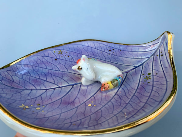 Large Unicorn Jewelry Holder, Ceramic Leaf Trinket Dish with Gold Accent
