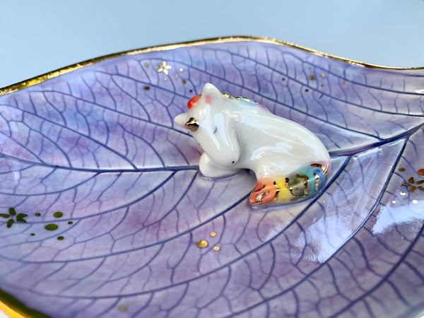 Large Unicorn Jewelry Holder, Ceramic Leaf Trinket Dish with Gold Accent