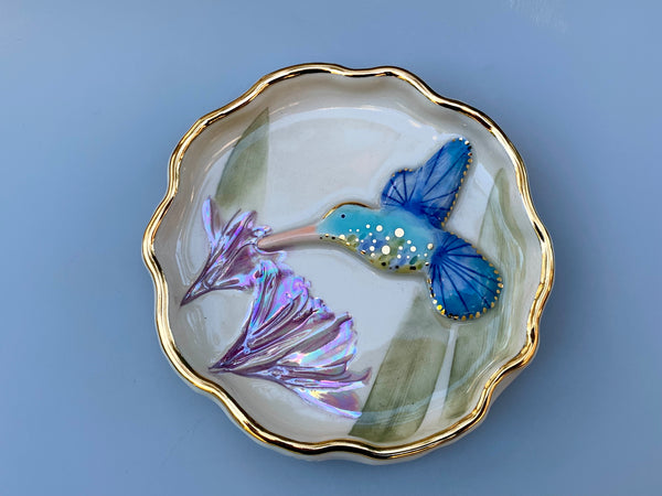 Hummingbird with Agapanthus Flower, Ceramic Jewelry Dish
