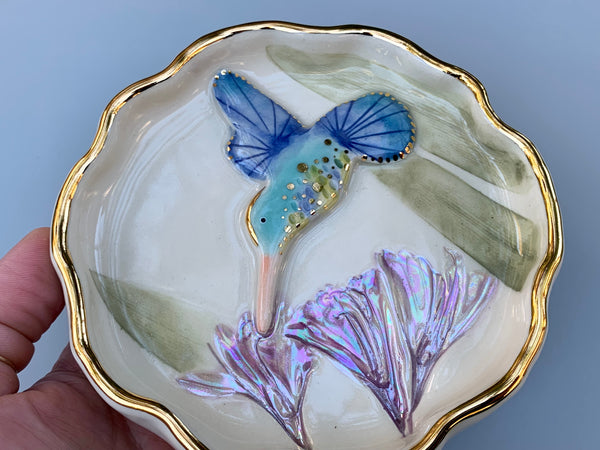 Hummingbird with Agapanthus Flower, Ceramic Jewelry Dish