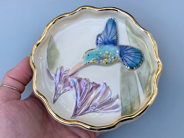 Hummingbird with Agapanthus Flower, Ceramic Jewelry Dish