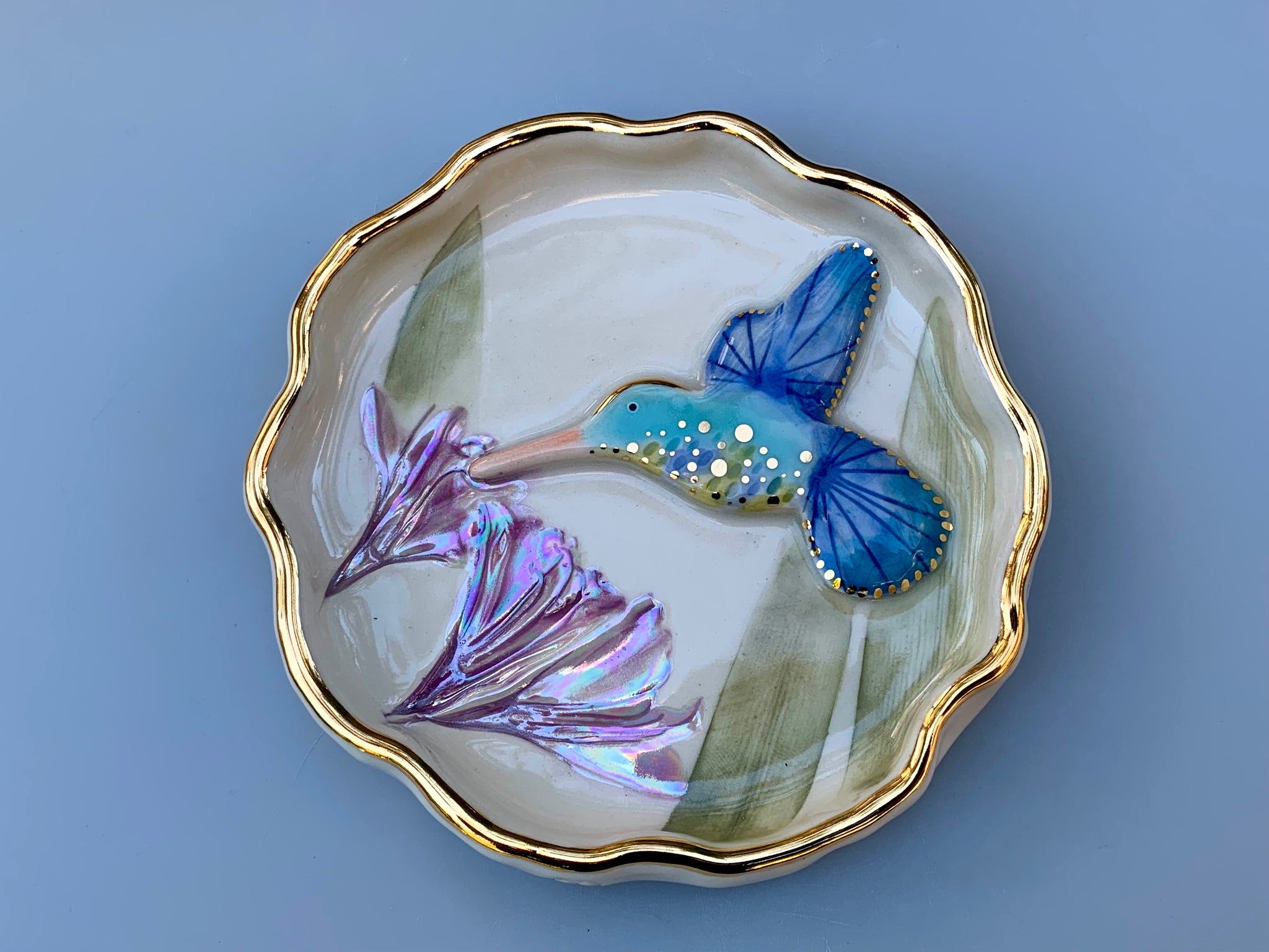 Hummingbird with Agapanthus Flower, Ceramic Jewelry Dish