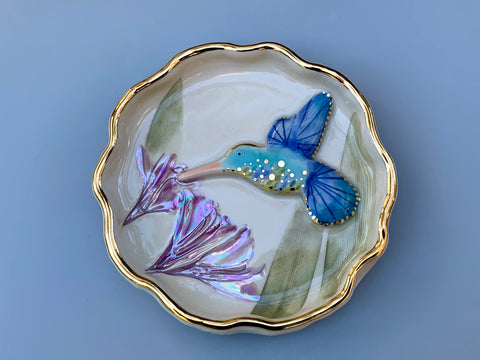 Hummingbird with Agapanthus Flower, Ceramic Jewelry Dish