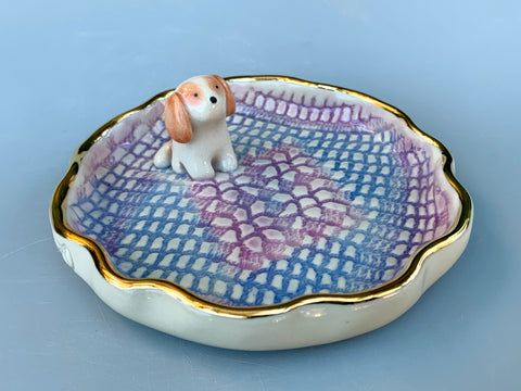 Cavalier King Charles Spaniel Jewelry Holder, Ceramic Trinket Dish with Gold Accent