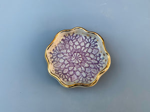 SMALL Purple Snowflake Ceramic Jewelry Dish with Gold Accents