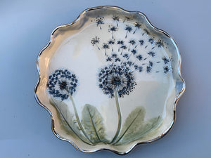 Large SILVER Dandelion Wish, Two Dandelion Seed Heads, with 22kt WHITE gold accents