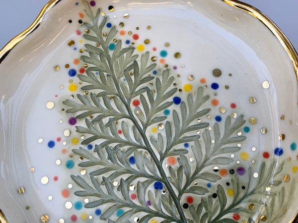 Christmas Tree Jewelry Dish with Gold, Sparkling Holiday Evergreen Ceramic Dish