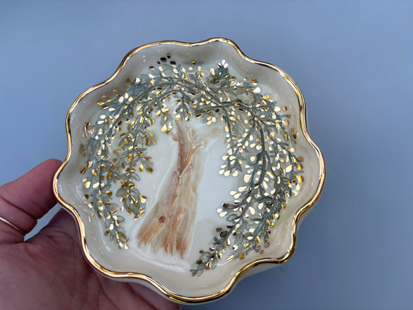 Weeping Willow Jewelry Dish, Ceramic with Gold Accent