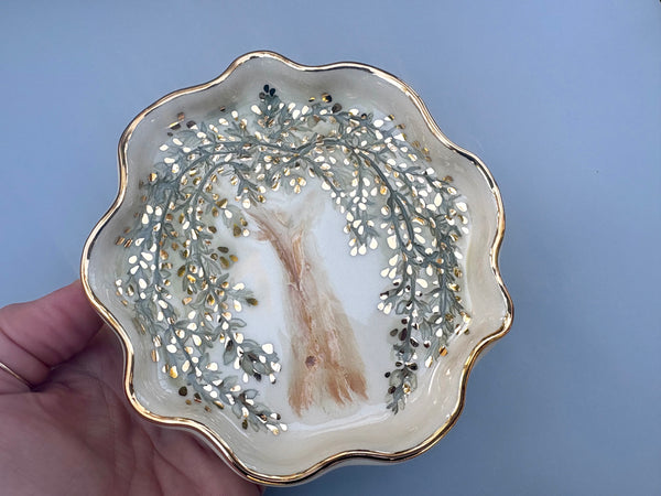 Weeping Willow Jewelry Dish, Ceramic with Gold Accent