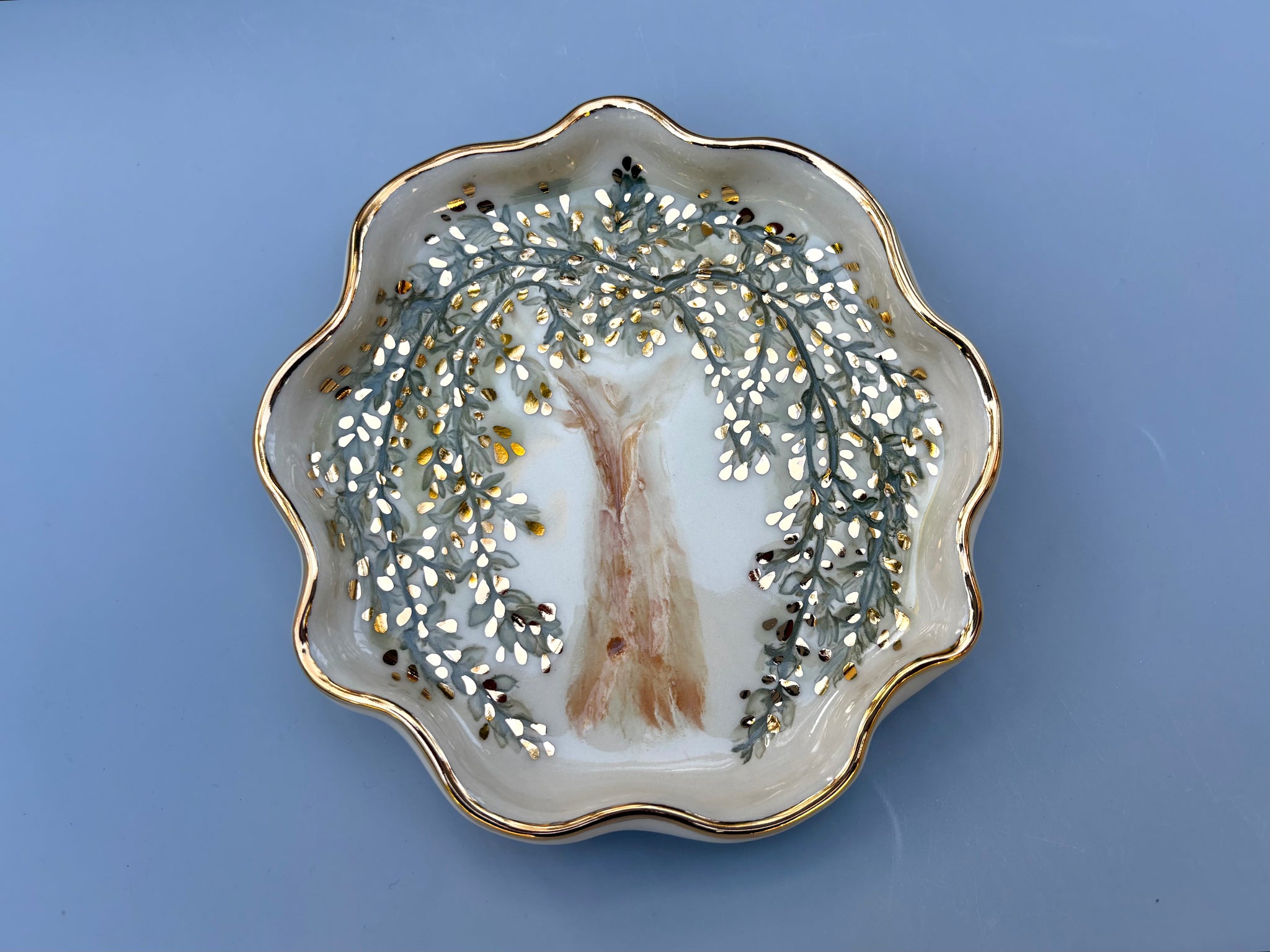 Weeping Willow Jewelry Dish, Ceramic with Gold Accent