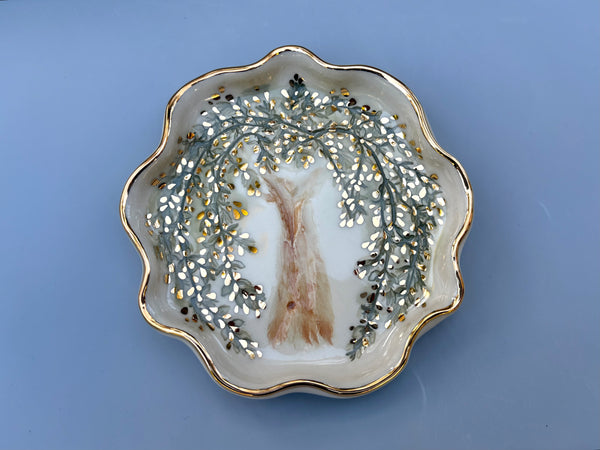 Weeping Willow Jewelry Dish, Ceramic with Gold Accent