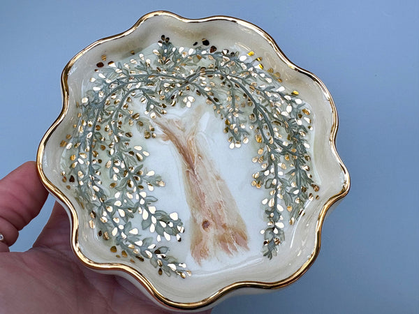 Weeping Willow Jewelry Dish, Ceramic with Gold Accent