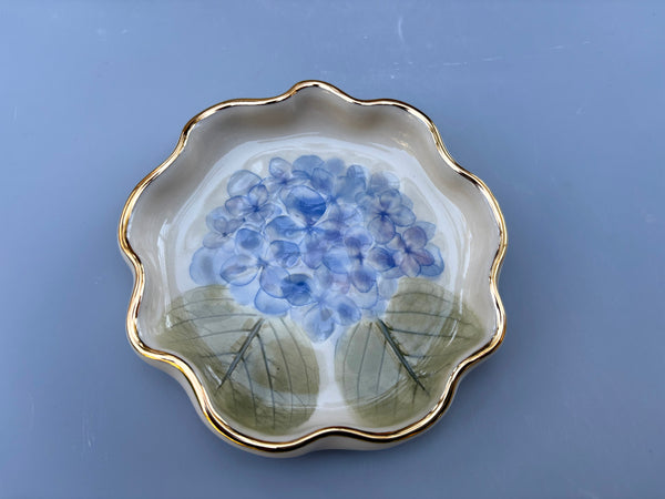 Blue Hydrangea Jewelry Holder, Ceramic Dish with Flower Imprint