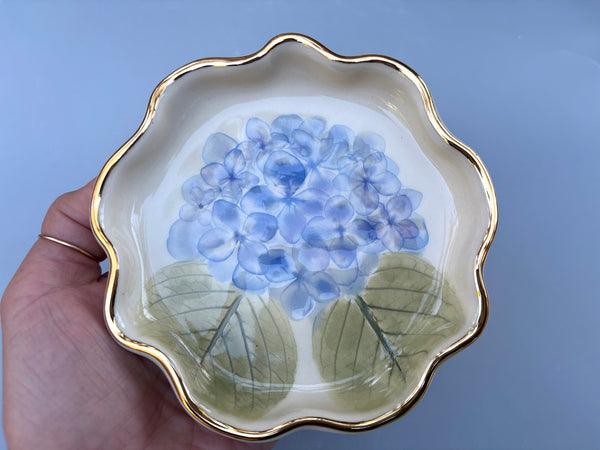 Blue Hydrangea Jewelry Holder, Ceramic Dish with Flower Imprint
