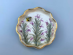 Bumble Bee with Rosemary in Bloom, Ceramic Jewelry Dish