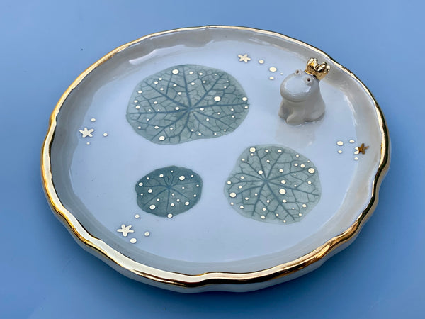Frog Prince Jewelry Holder, Ceramic Leaf Dish