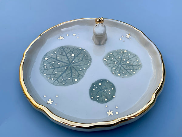 Frog Prince Jewelry Holder, Ceramic Leaf Dish