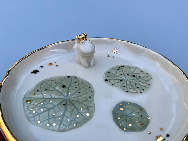 Frog Prince Jewelry Holder, Ceramic Leaf Dish